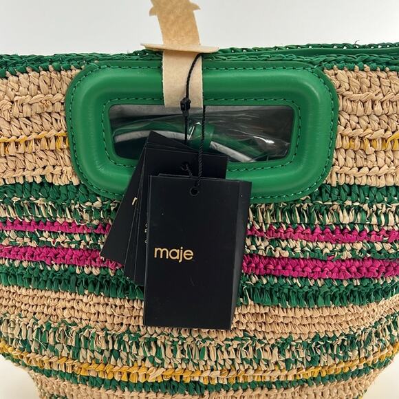 Maje Mini Striped Raffia Basket Bag - Casino Multicolor - NWT $385 MSRP - Picture 3 of 9